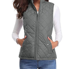 Women's Quilted Zip-Up Puffer Vest Stand Collar | Autumn - Grey