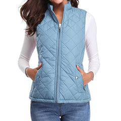 Women's Quilted Zip-Up Puffer Vest Stand Collar | Autumn - Light Blue