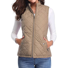 Women's Quilted Zip-Up Puffer Vest Stand Collar | Autumn - Light Mocha