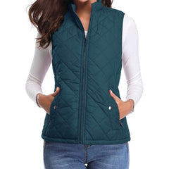 Women's Quilted Zip-Up Puffer Vest Stand Collar | Autumn - Ocean Blue