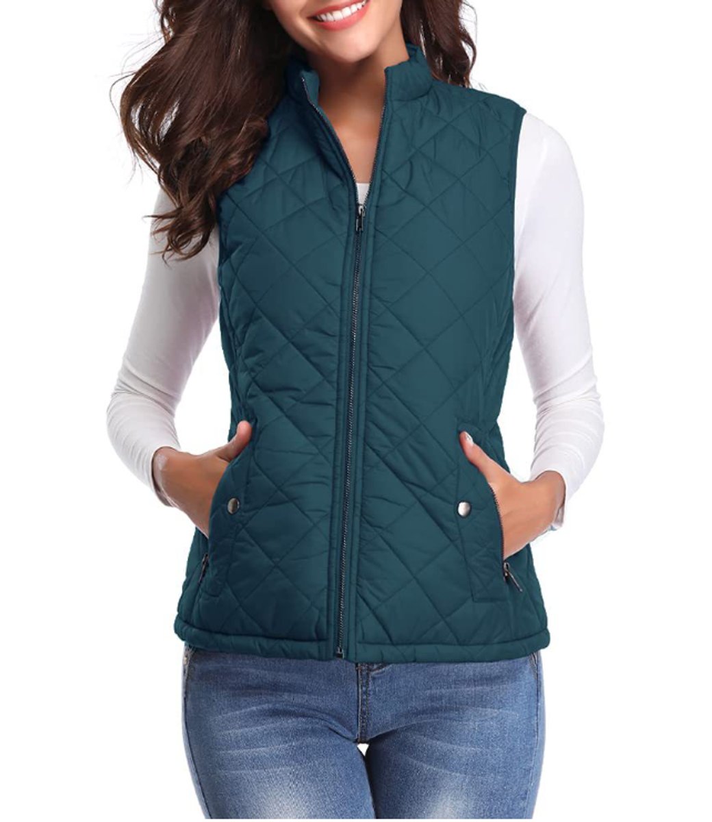 Women's Quilted Zip-Up Puffer Vest Stand Collar | Autumn - Ocean Blue