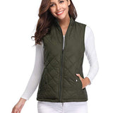 Women's Quilted Zip-Up Puffer Vest Stand Collar | Autumn - Olive Green