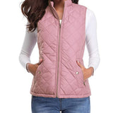 Women's Quilted Zip-Up Puffer Vest Stand Collar | Autumn - Pink