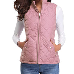 Women's Quilted Zip-Up Puffer Vest Stand Collar | Autumn - Pink