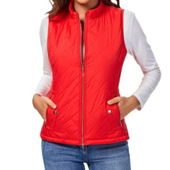 Women's Quilted Zip-Up Puffer Vest Stand Collar | Autumn - Red