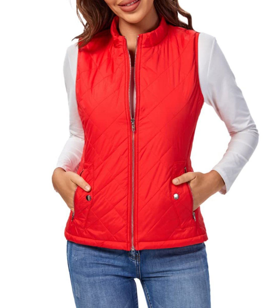 Women's Quilted Zip-Up Puffer Vest Stand Collar | Autumn - Red