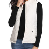 Women's Quilted Zip-Up Puffer Vest Stand Collar | Autumn - White