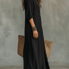 Women's Relaxed-Fit Button-Down Maxi Shirt Dress - Bohemian | Summer