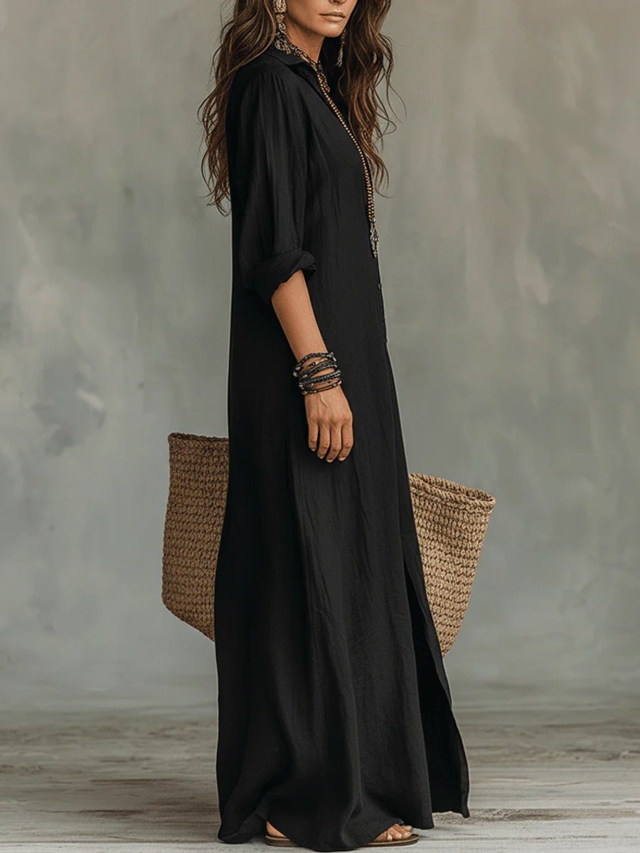 Women's Relaxed-Fit Button-Down Maxi Shirt Dress - Bohemian | Summer