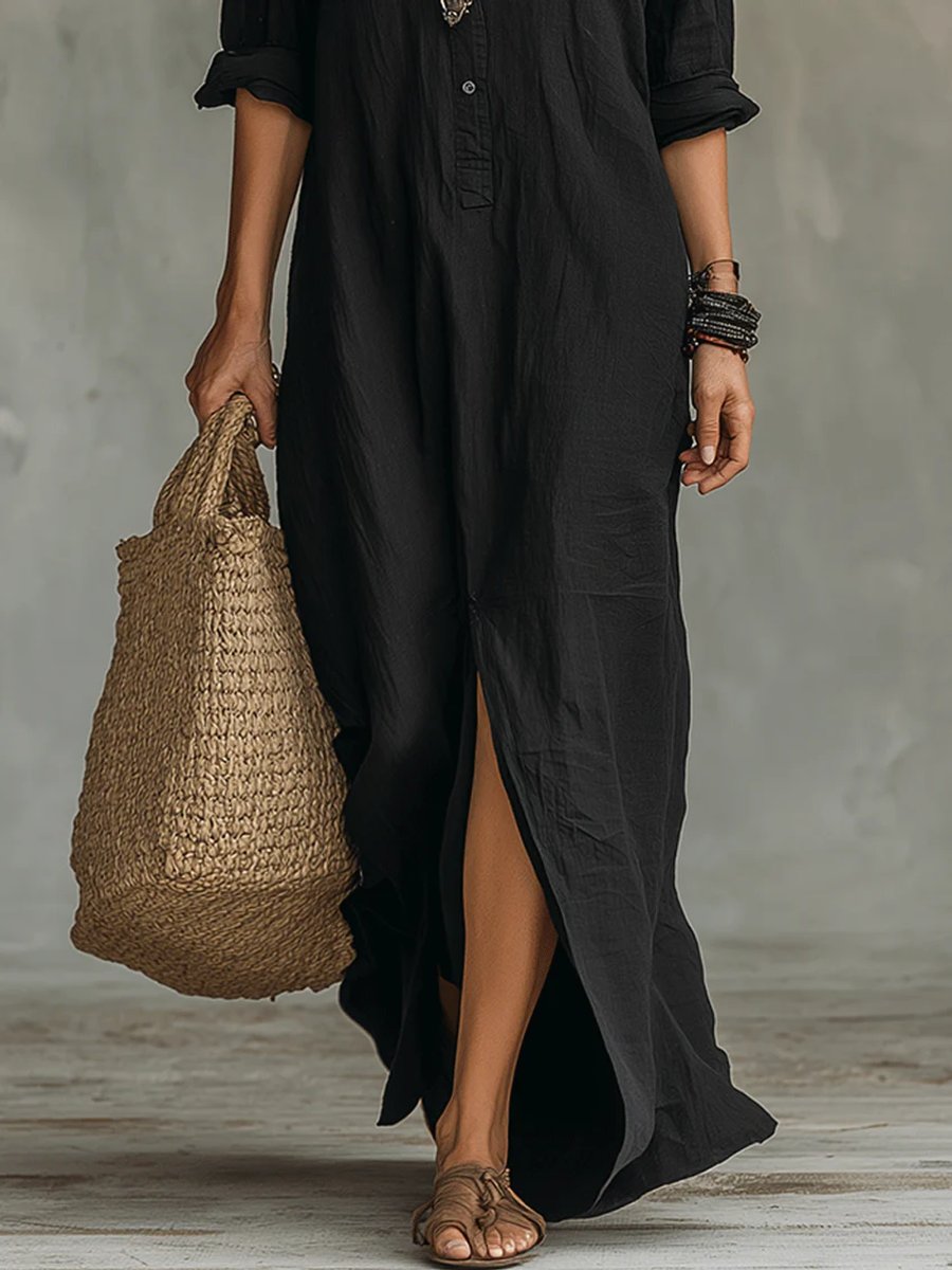Women's Relaxed-Fit Button-Down Maxi Shirt Dress - Bohemian | Summer