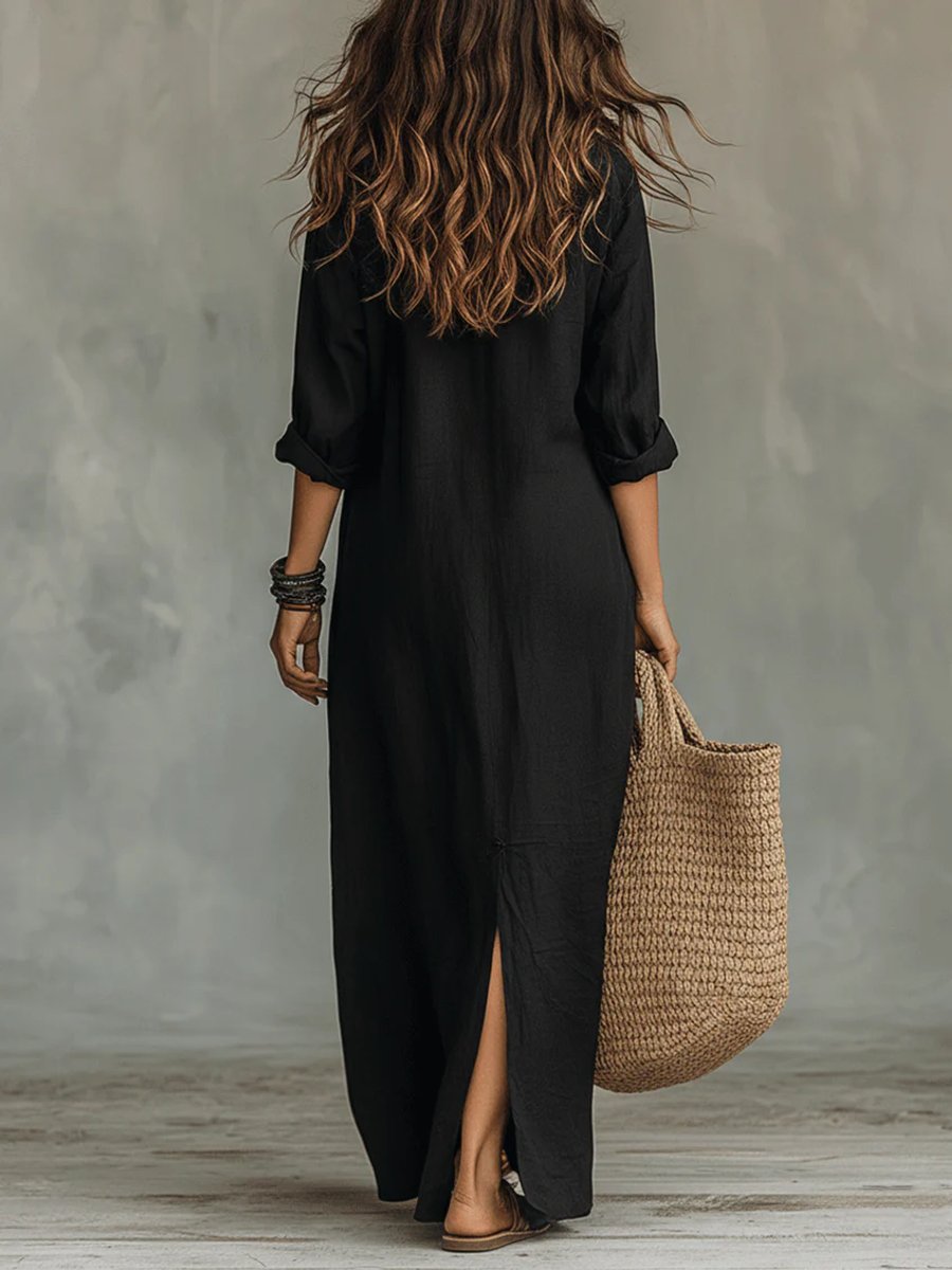 Women's Relaxed-Fit Button-Down Maxi Shirt Dress - Bohemian | Summer