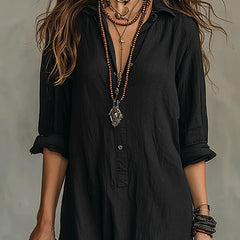 Women's Relaxed-Fit Button-Down Maxi Shirt Dress - Bohemian | Summer