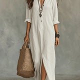 Women's Relaxed-Fit Button-Down Maxi Shirt Dress - Bohemian | Summer - White
