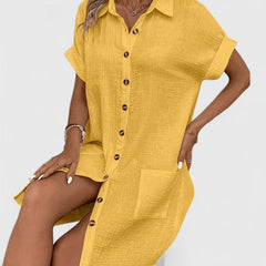 Women's Relaxed-Fit Button-Down Short Sleeve Shirt Dress | Summer