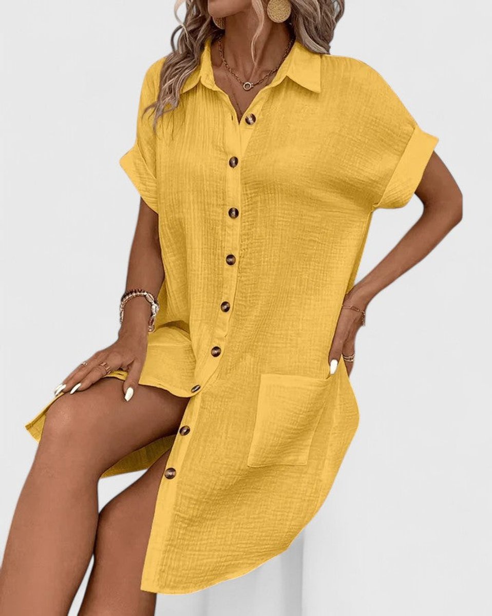 Women's Relaxed-Fit Button-Down Short Sleeve Shirt Dress | Summer