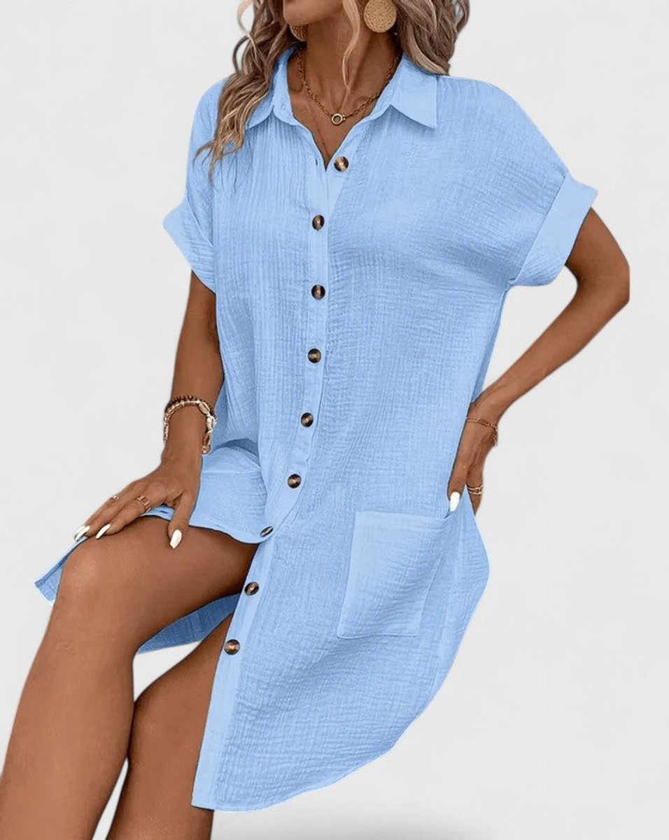 Women's Relaxed-Fit Button-Down Short Sleeve Shirt Dress | Summer