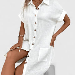 Women's Relaxed-Fit Button-Down Short Sleeve Shirt Dress | Summer