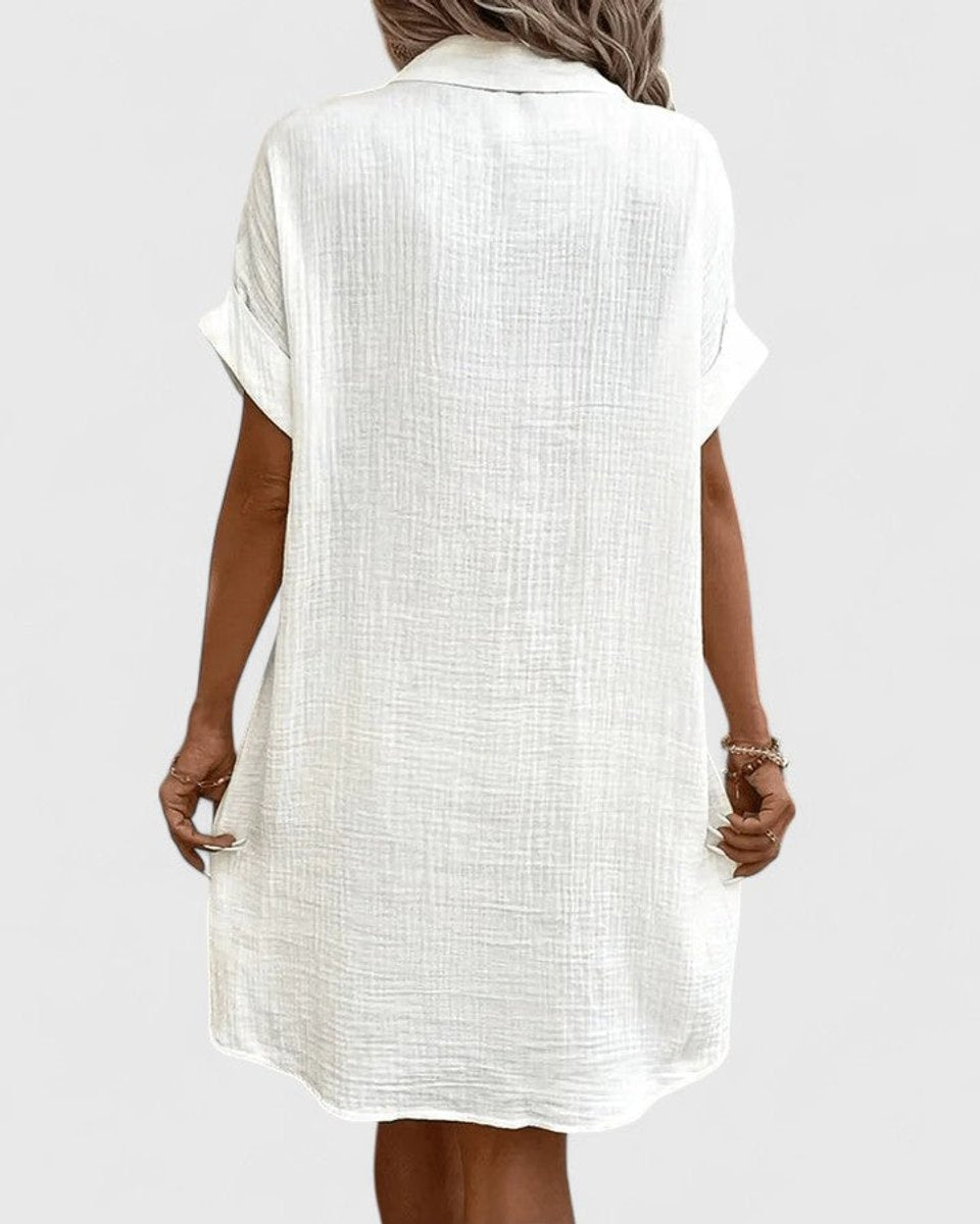 Women's Relaxed-Fit Button-Down Short Sleeve Shirt Dress | Summer