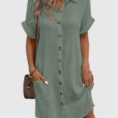 Women's Relaxed-Fit Button-Down Short Sleeve Shirt Dress | Summer