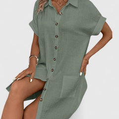 Women's Relaxed-Fit Button-Down Short Sleeve Shirt Dress | Summer