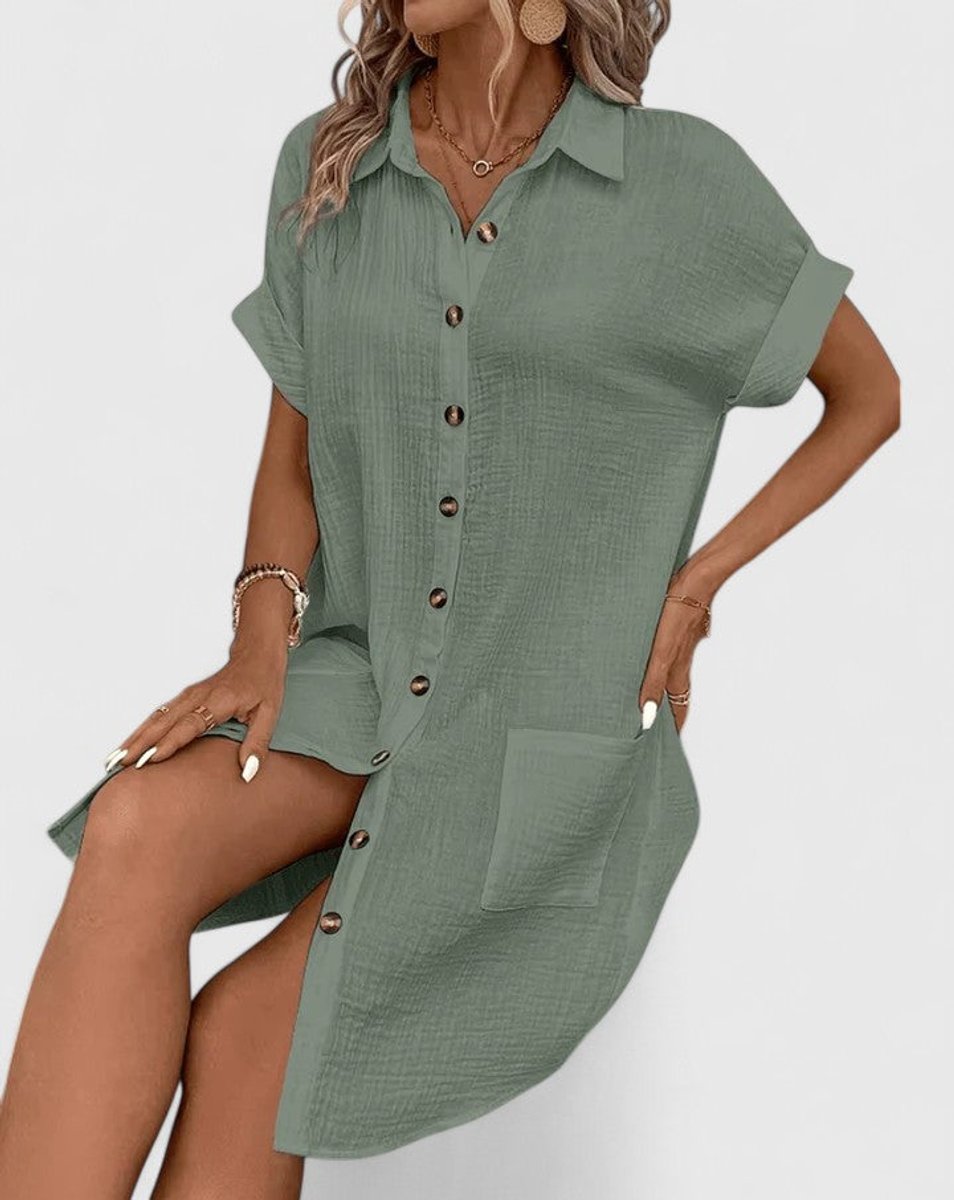 Women's Relaxed-Fit Button-Down Short Sleeve Shirt Dress | Summer