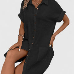 Women's Relaxed-Fit Button-Down Short Sleeve Shirt Dress | Summer
