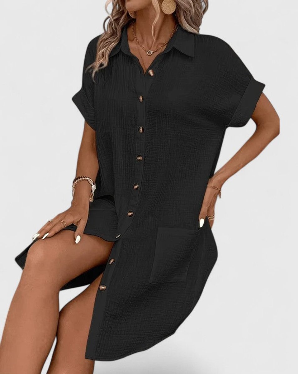 Women's Relaxed-Fit Button-Down Short Sleeve Shirt Dress | Summer