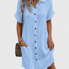 Women's Relaxed-Fit Button-Down Short Sleeve Shirt Dress | Summer