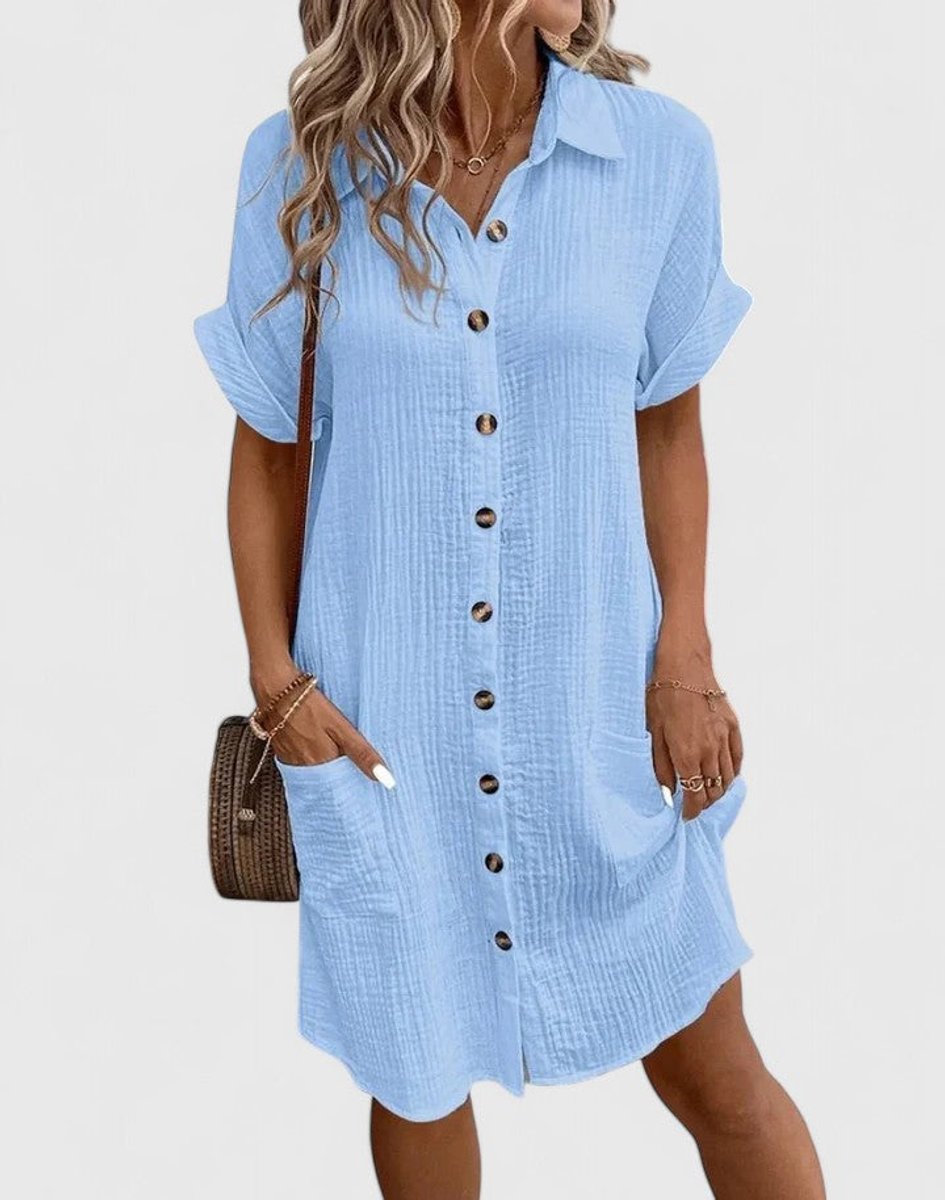 Women's Relaxed-Fit Button-Down Short Sleeve Shirt Dress | Summer