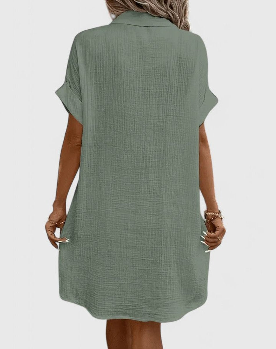 Women's Relaxed-Fit Button-Down Short Sleeve Shirt Dress | Summer