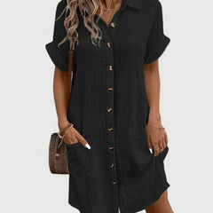 Women's Relaxed-Fit Button-Down Short Sleeve Shirt Dress | Summer