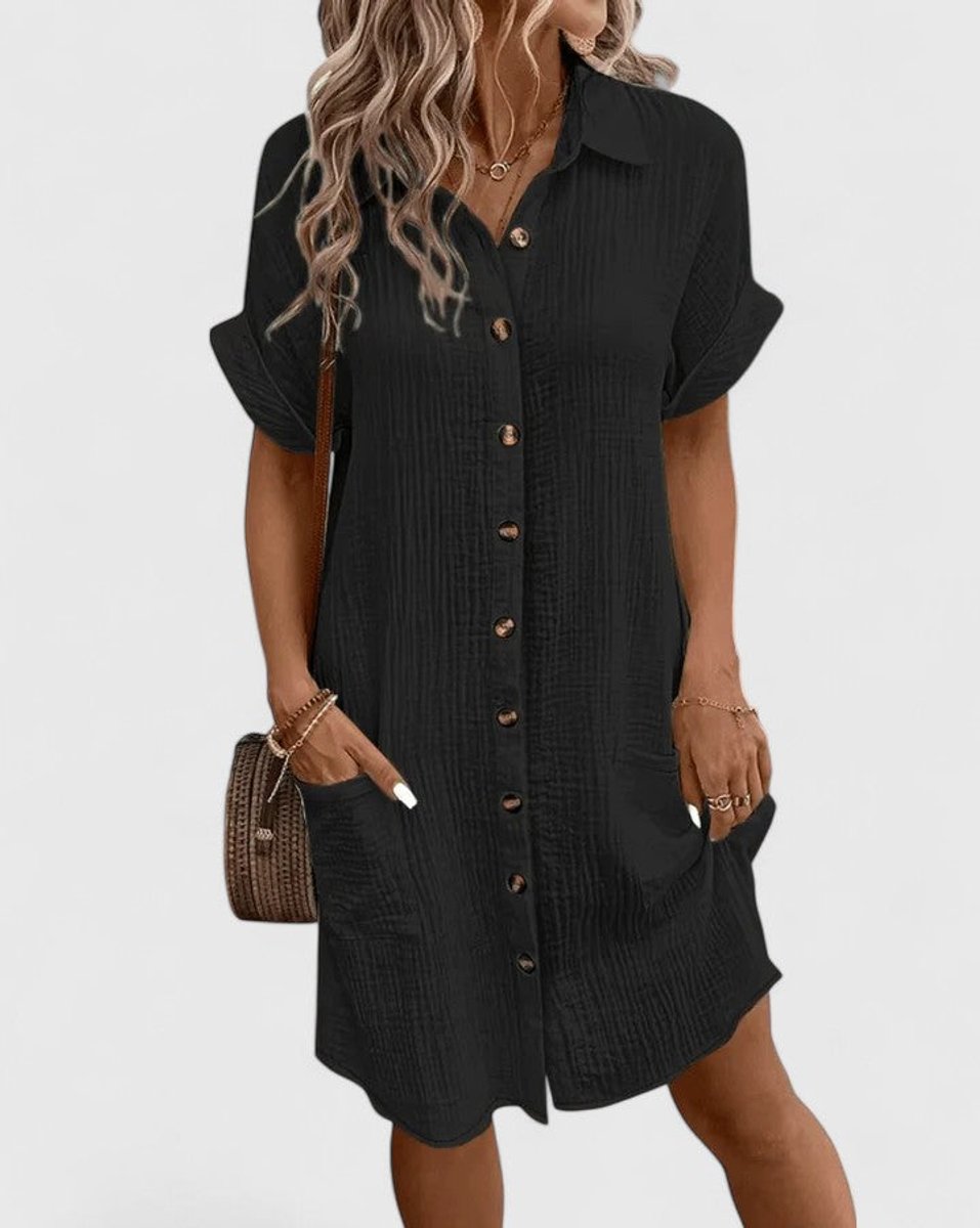 Women's Relaxed-Fit Button-Down Short Sleeve Shirt Dress | Summer