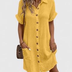 Women's Relaxed-Fit Button-Down Short Sleeve Shirt Dress | Summer