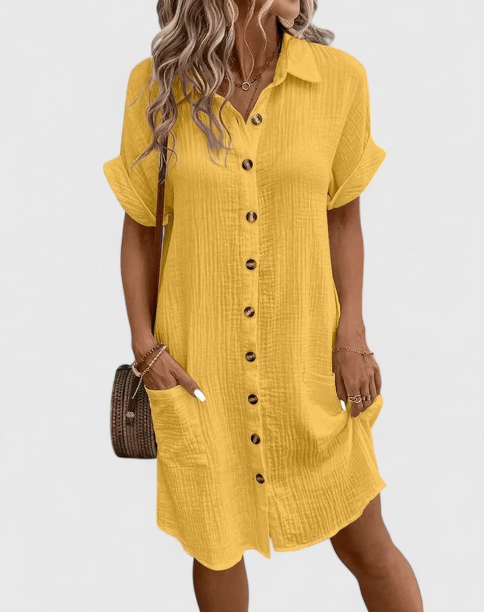 Women's Relaxed-Fit Button-Down Short Sleeve Shirt Dress | Summer