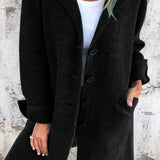 Women's Relaxed-Fit Lapel Coat - Longline Button-Front | Autumn - Black