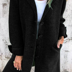 Women's Relaxed-Fit Lapel Coat - Longline Button-Front | Autumn - Black