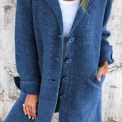 Women's Relaxed-Fit Lapel Coat - Longline Button-Front | Autumn - Blue