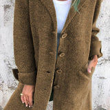 Women's Relaxed-Fit Lapel Coat - Longline Button-Front | Autumn - Brown