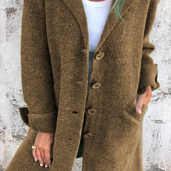Women's Relaxed-Fit Lapel Coat - Longline Button-Front | Autumn - Brown
