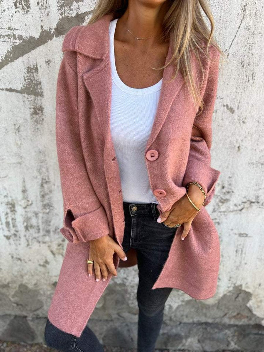Women's Relaxed-Fit Lapel Coat - Longline Button-Front | Autumn