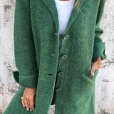 Women's Relaxed-Fit Lapel Coat - Longline Button-Front | Autumn - Green