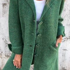 Women's Relaxed-Fit Lapel Coat - Longline Button-Front | Autumn - Green