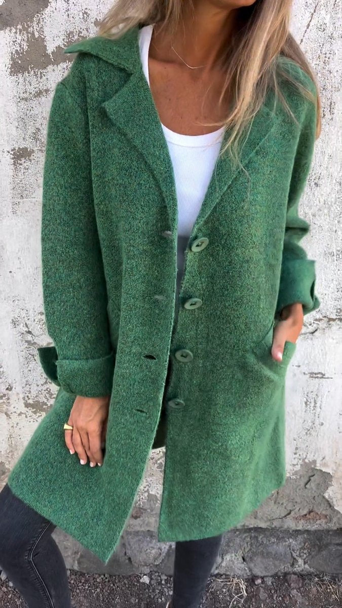 Women's Relaxed-Fit Lapel Coat - Longline Button-Front | Autumn - Green