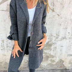 Women's Relaxed-Fit Lapel Coat - Longline Button-Front | Autumn - Grey
