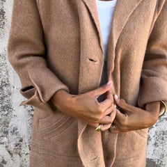 Women's Relaxed-Fit Lapel Coat - Longline Button-Front | Autumn - Khaki