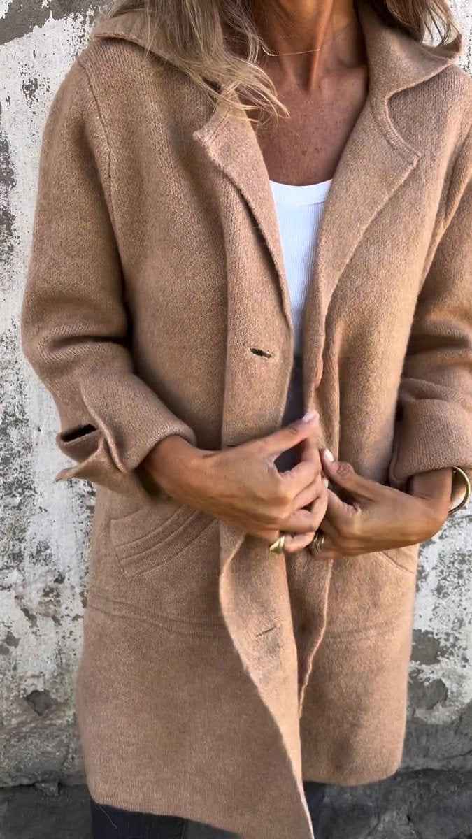 Women's Relaxed-Fit Lapel Coat - Longline Button-Front | Autumn - Khaki