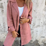 Women's Relaxed-Fit Lapel Coat - Longline Button-Front | Autumn - Pink