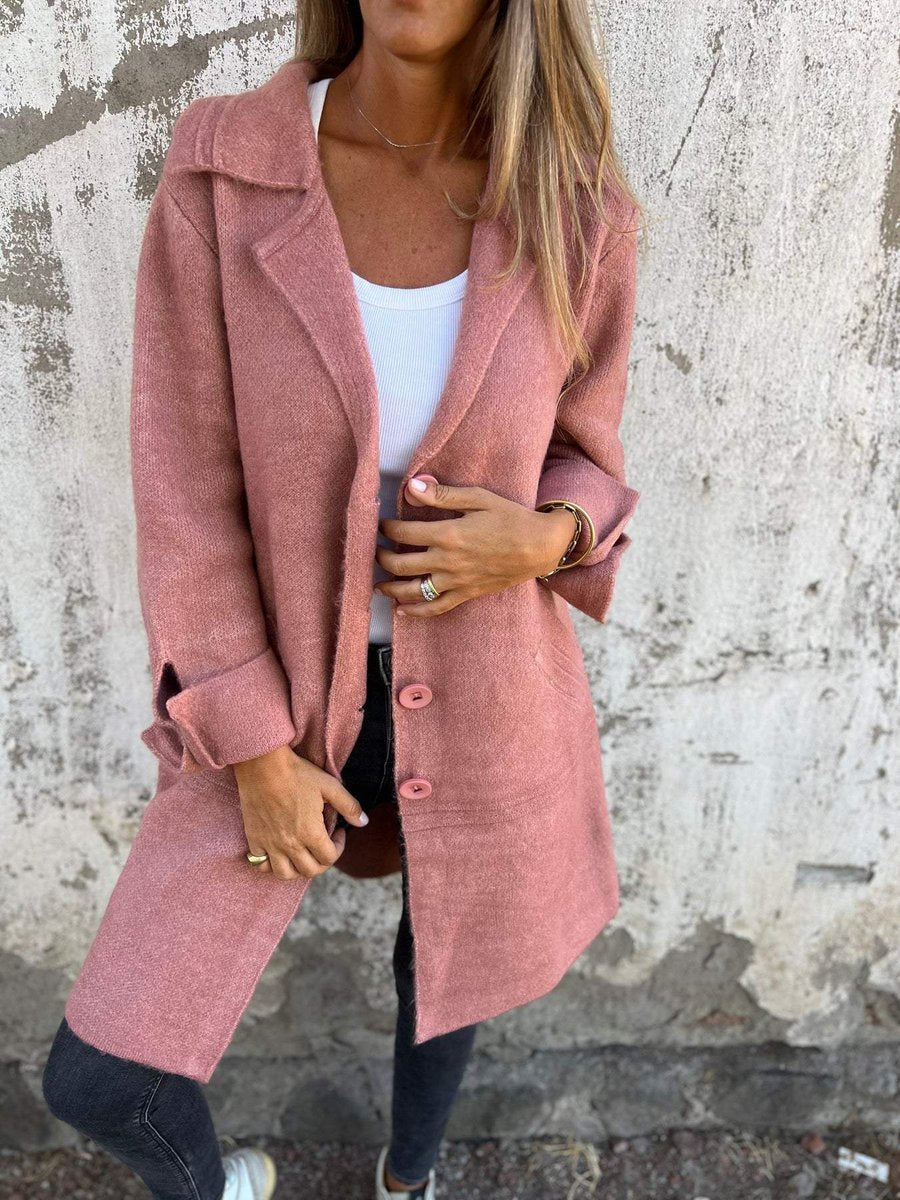 Women's Relaxed-Fit Lapel Coat - Longline Button-Front | Autumn - Pink
