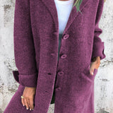 Women's Relaxed-Fit Lapel Coat - Longline Button-Front | Autumn - Purple