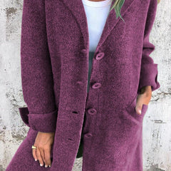 Women's Relaxed-Fit Lapel Coat - Longline Button-Front | Autumn - Purple